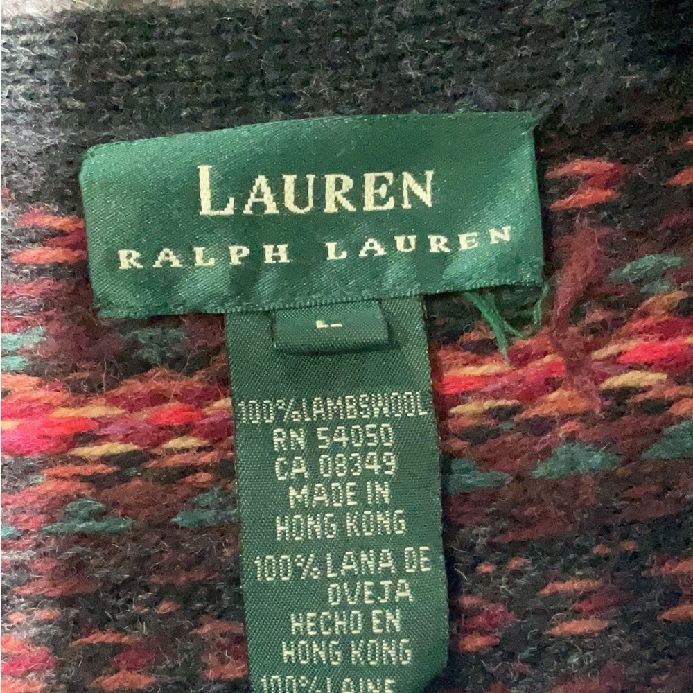 Ralph Lauren Wool Long Cardigan Sweater Fair Isle Blanket Coat Vintage 90s L - Picture 5 of 5